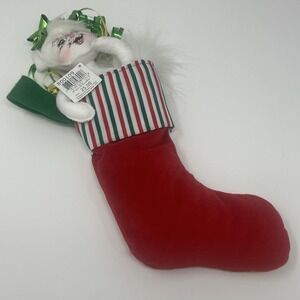 NWT Annalee 8" Kitty In Stocking White Cat W/ Bow On Head In Red Stocking 2009